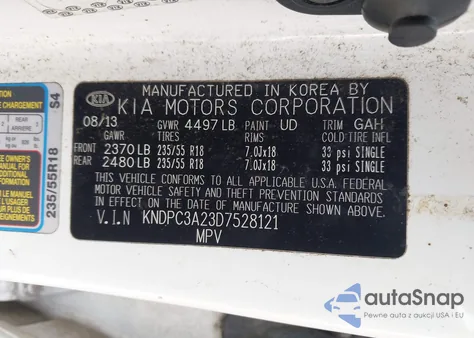 2013 Kia Sportage Ex из США, поврежденный, VIN KNDPC3A23D7528121